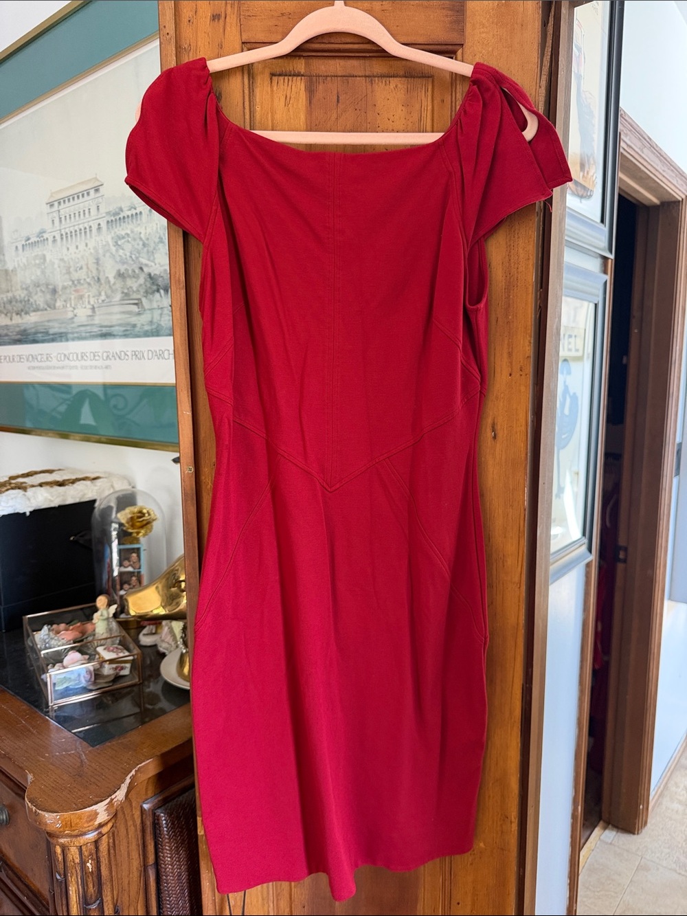 Diane Von Furstenberg Red Scoop Neck Midi Dress